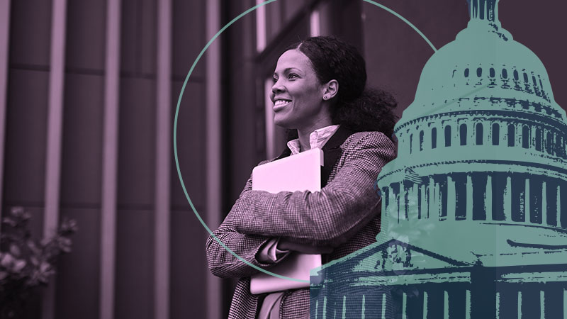 Woman standing in front of capitol building