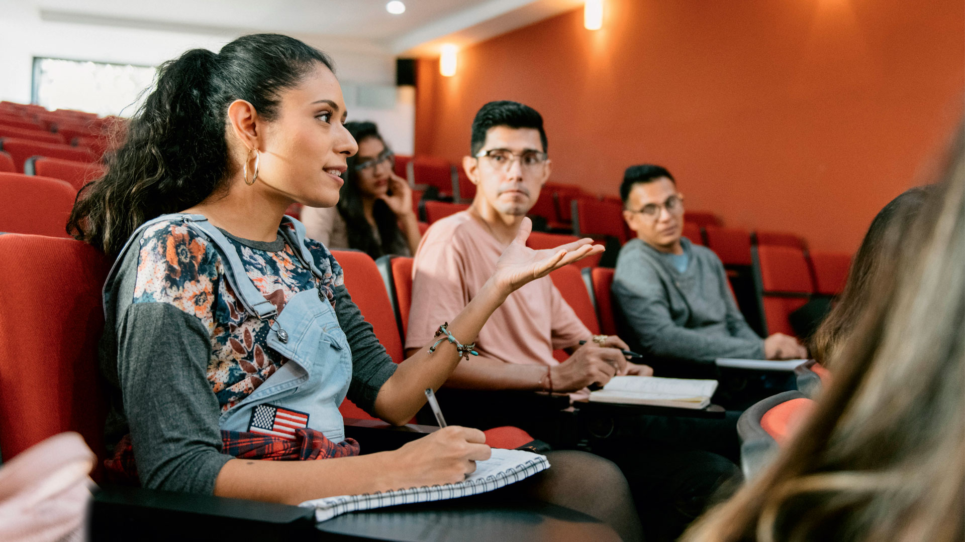Students discussing classroom topic